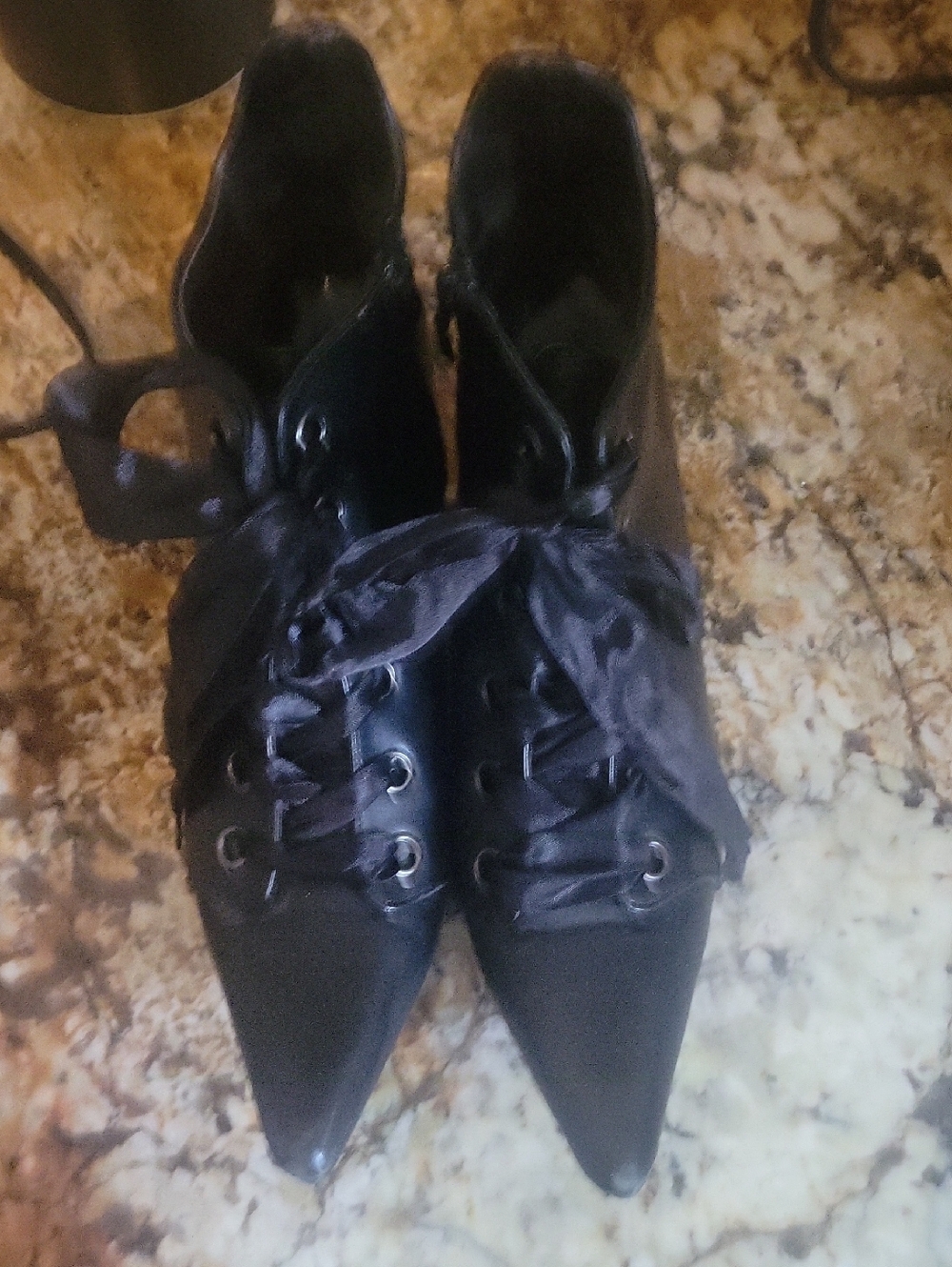 Women’s Black Pointed Lace-Up Heeled Boots